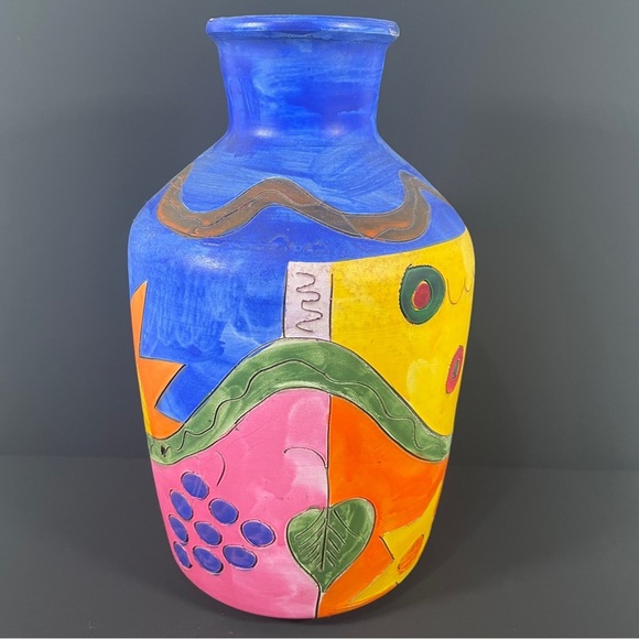 Colorful Ceramic Vase with Sun Design - Picture 2 of 9